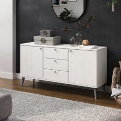 Jodie Modern White Sideboard with Drawers with Woodgrain Finish