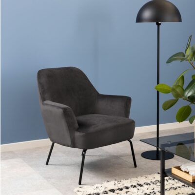 McCarthy Modern Dark Grey Armchair in Velvet Fabric