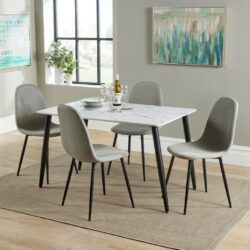 Miller Modern Dining Set with White Table and 4 Grey Chairs