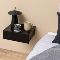 Modern Black Wall Mounted Black Bedside Table - Drawer Options