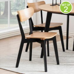 Modern Black and Wood Dining Chairs with Oak Veneer - Pair