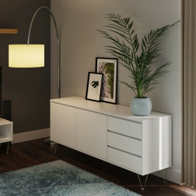 Modern Large White Sideboard with Drawers & Handleless Design