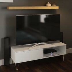 Modern Large White TV Cabinet with Sliding Door