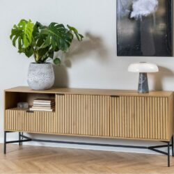 Modern Large Wooden Sideboard with Groove Design in Wild Oak