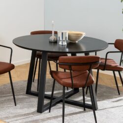 Modern Round Black Dining Table in Lacquered Oak Wood