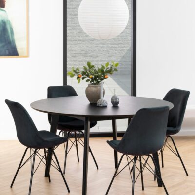 Modern Round Black Dining Table with Oak Veneer - Choice of Sizes