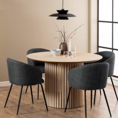 Modern Round Wooden Dining Table in Pale Oak Veneer