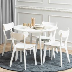 Modern Small Round White Dining Table with Oak Veneer