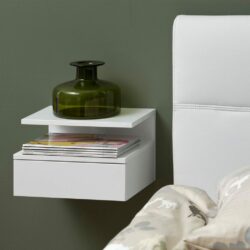 Modern Wall Mounted White Bedside Table with Drawer