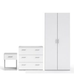 Modern White Bedroom Set - Double Wardrobe, Chest of Drawers & Bedside