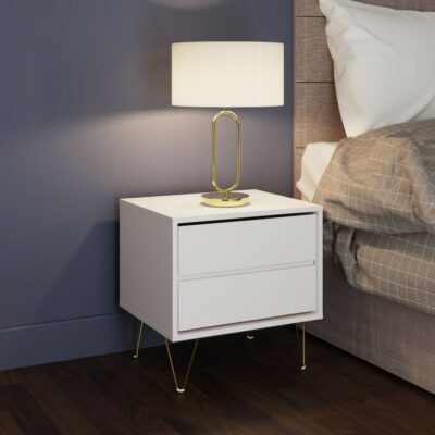 Modern White Bedside Table with Drawers & Handleless Design