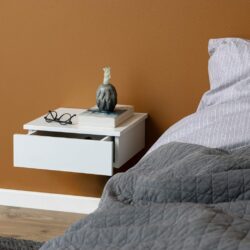 Modern White Wall Mounted Black Bedside Table - Drawer Options