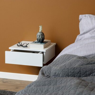 Modern White Wall Mounted Black Bedside Table - Drawer Options