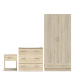 Modern Wooden Bedroom Set - Double Wardrobe, Chest of Drawers & Bedside