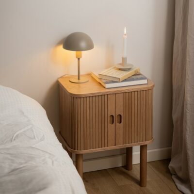 Modern Wooden Lamp Table Bedside Table in Oak Veneer & Panelled Design