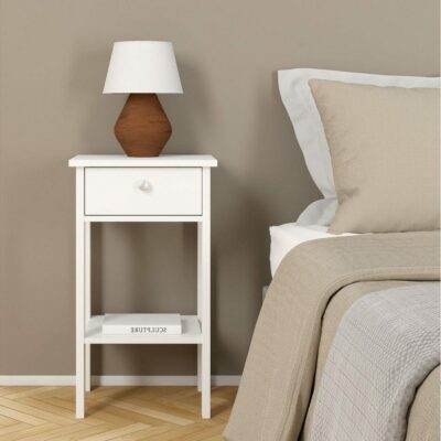 Navarra Classic Bedside Table with Drawer - Matt Black or White