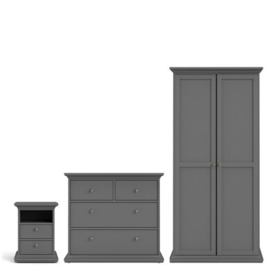 Palmerston Grey Bedroom Set - Double Wardrobe, Chest of Drawers & Bedside