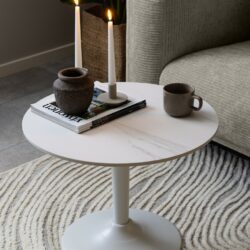 Puerto Modern Round White Coffee Table with Ceramic Top