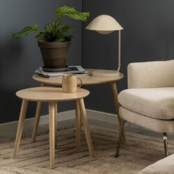 Rochelle Round Light Wooden Lamp Table Set of 2