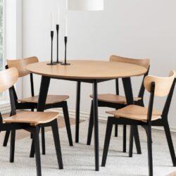 Small Round Black and Wood Dining Table with Oak Veneer