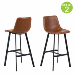 Tan Brown Leather Bar Stools Bar Chairs - Pair
