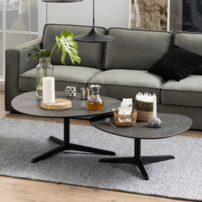 Teardrop Modern Black Coffee Table with Ceramic Top - Choice of Sizes