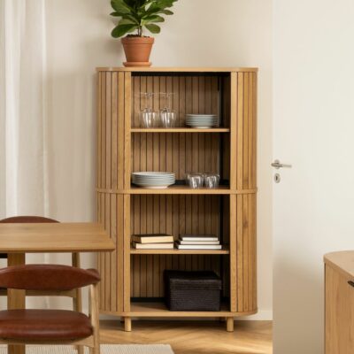 Vienne Modern Wooden Bookcase Display Cabinet with Slatted Design