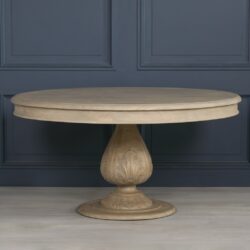 Vintage Round Wooden Dining Table with Carved Pedestal