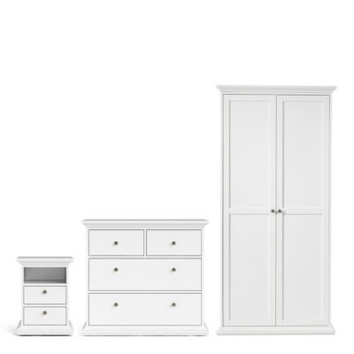 White Bedroom Set - Double Wardrobe, Chest of Drawers & Bedside
