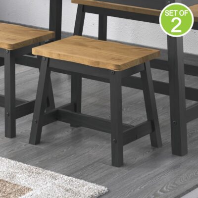 Wooden Black Dining Bench Stools with Live Edge Design - Pair