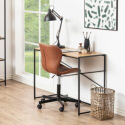 Duke Minimalist Modern Slim Wooden Desk with Black Base