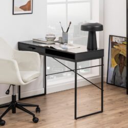 Duke Modern Black Desk with Drawer in Black Ash Wood Effect