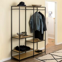 Duke Modern Black Large Open Wardrobe with Wooden Shelves
