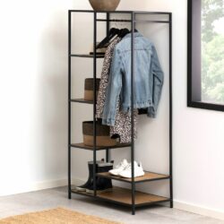 Duke Modern Black Open Wardrobe with Wooden Shelves