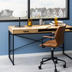 Duke Modern Large Wooden Desk with Drawer & Black Base