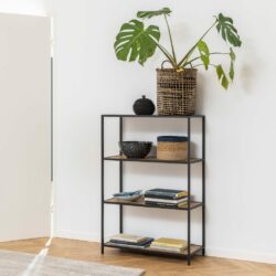 Duke Modern Small Bookcase with Black Frame & Wooden Shelves