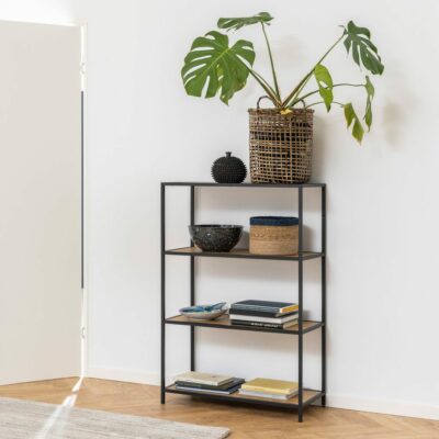 Duke Modern Small Bookcase with Black Frame & Wooden Shelves