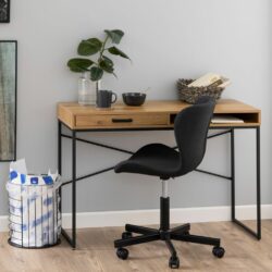 Duke Modern Wooden Desk with Drawer & Black Base