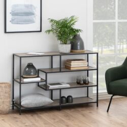 Modern Black Bookcase Console Table with Light Wooden Shelves