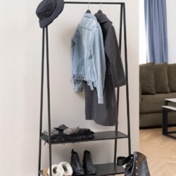 Modern Black Clothes Rack Open Wardrobe with Shelves