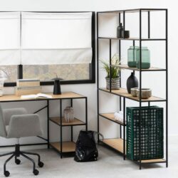 Modern Extra Large Black Shelving Unit Bookcase with Wooden Shelves