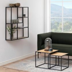 Modern Light Wooden Wall Display Shelf Unit with Black Frame