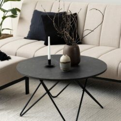 Modern Round Black Marble Coffee Table with Hairpin Legs
