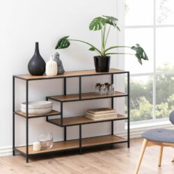 Modern Short Black Display Unit with Wooden Shelves Console Table