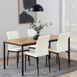 Modern Wooden Dining Table with Black Legs for 6 People
